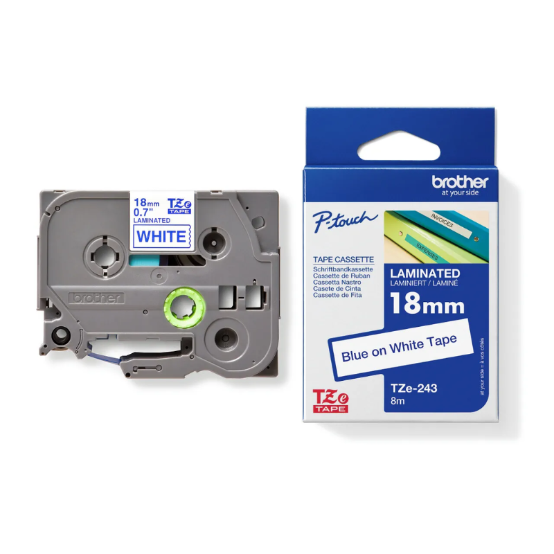 Brother TZe-243 Blue on White Original Laminated Tape
