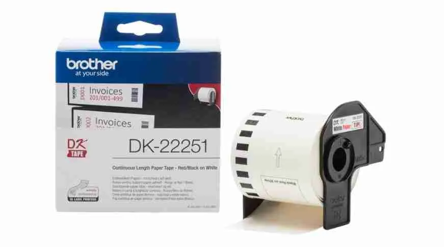 Brother DK-22251 Continuous Paper Label Roll – Black and Red on White, 62mm