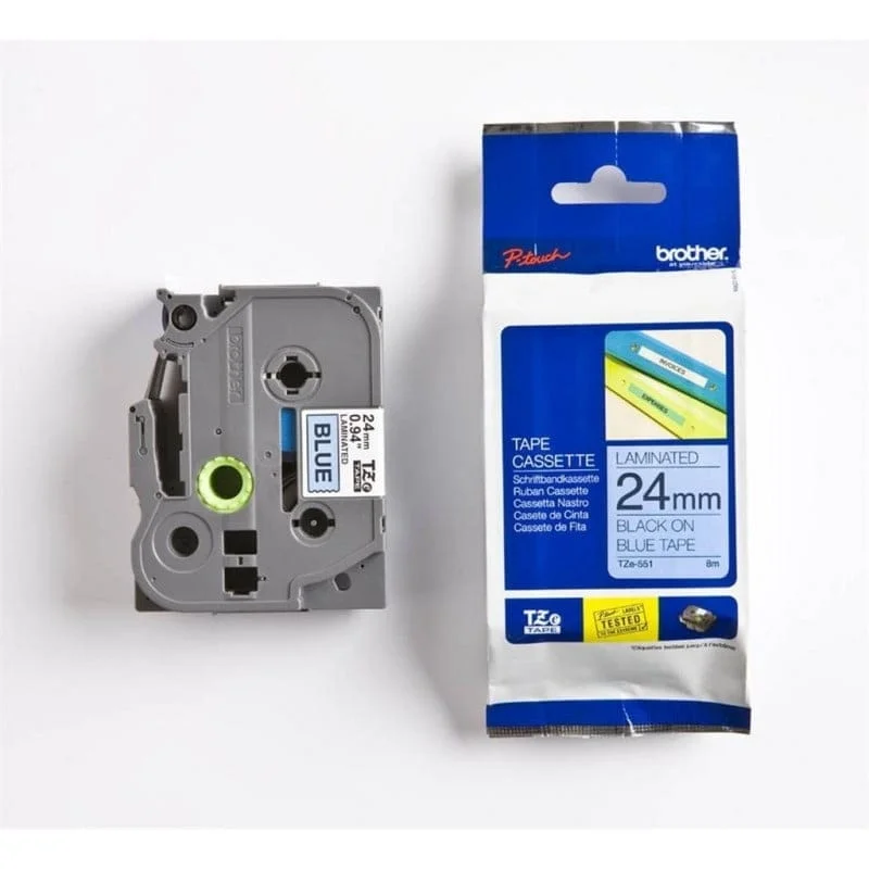 Brother TZe-551 Black on Blue Laminated Tape