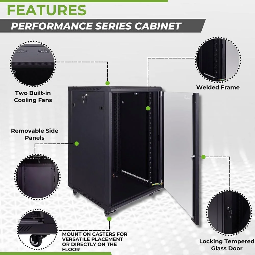 OfficePoint 18U 600x600mm Data Cabinet with 9-Way PDU and Dual Fans
