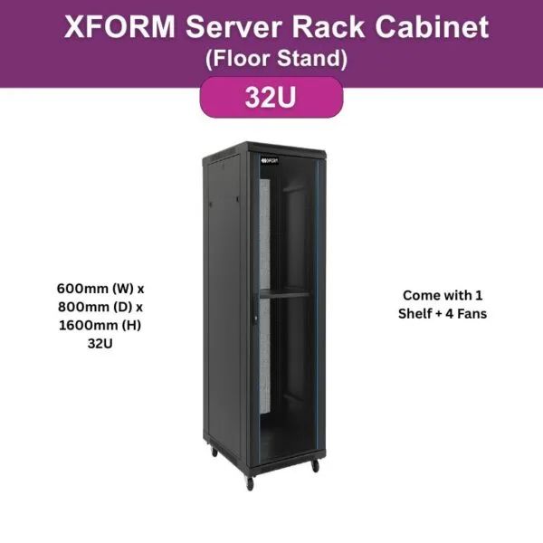 OfficePoint 32U 600x800mm Floor Standing Rack with 9-Way PDU and Fans