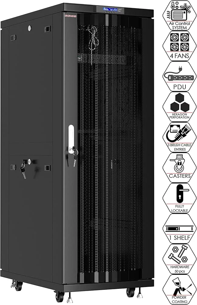 OfficePoint 32U 600x800mm Floor Standing Rack with 9-Way PDU and Fans
