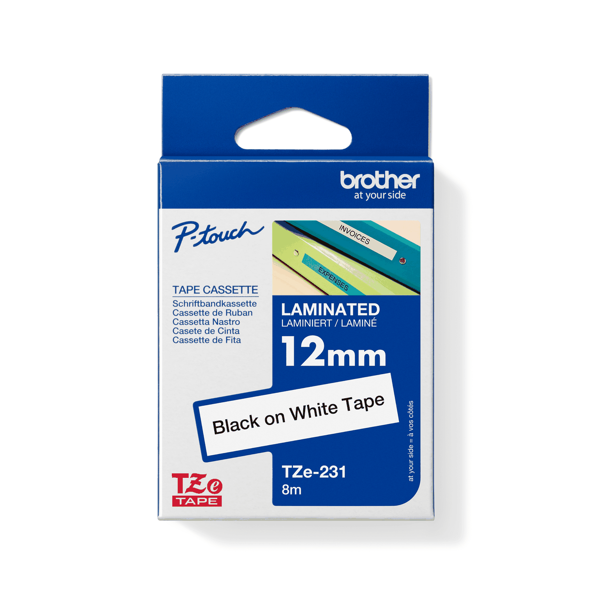Brother TZe-231 Black on White Laminated Tape 12mm