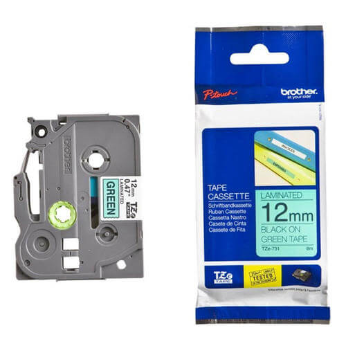 Brother TZE-731 12mm Black on Green Tape