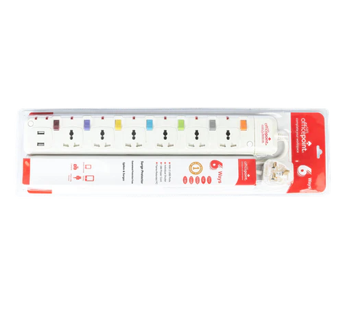 Officepoint URB-6K 6 Way Power Extension Socket With USB Port