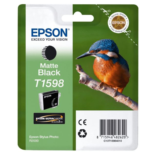 Genuine Epson C13T15984010 T1598 Matte Black Ink Cartridge (17ml) for Epson Stylus Photo R2000 Printers